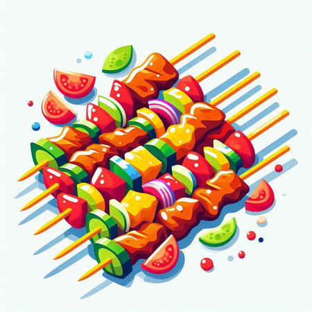 skewers with vegetables on a white background, vector illustrationのイラスト素材