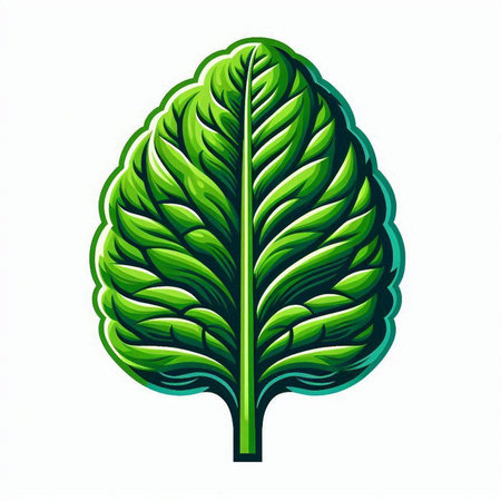 Illustration of a green lettuce leaf isolated on a white background.のイラスト素材