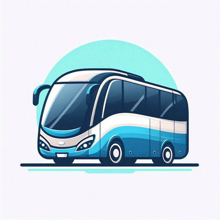 Public transport vector illustration. Modern bus in blue and white colors.のイラスト素材