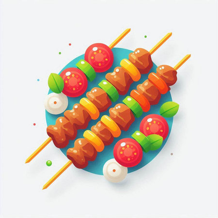 Shish kebab on a skewer. Vector illustration.のイラスト素材