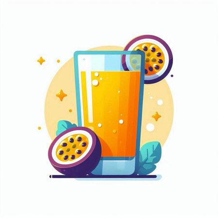 Passion fruit juice in a glass. Vector illustration in flat style.のイラスト素材