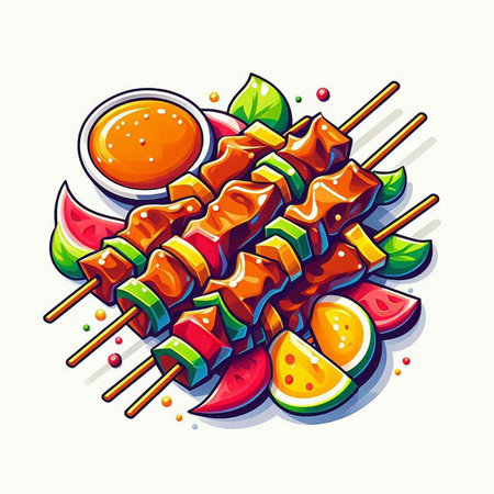 Skewers with vegetables. Vector illustration in cartoon style.のイラスト素材
