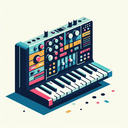 Isometric piano keyboard, electronic musical instrument, flat vector illustration.のイラスト素材