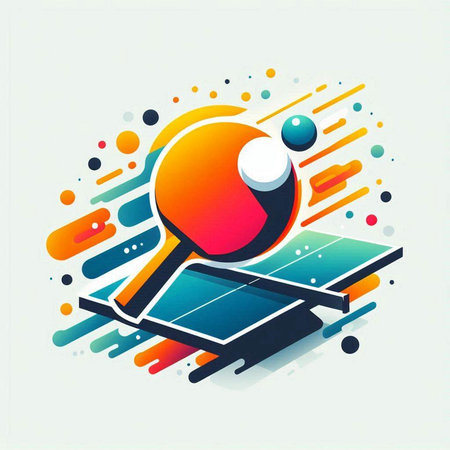 Table tennis racket and ball on abstract colorful background. Vector illustration.のイラスト素材