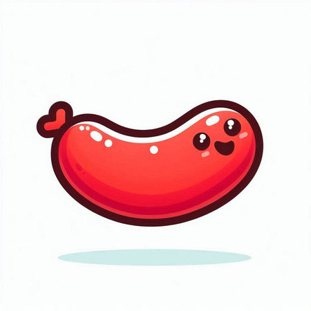 Sausage cartoon character on white background. Cute vector illustration.のイラスト素材