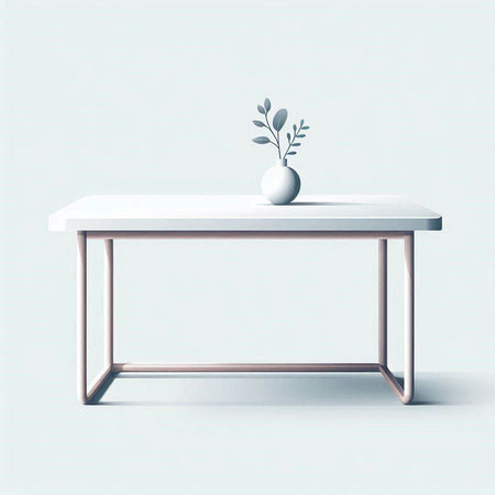 White table and vase with plant on it. 3D renderingのイラスト素材