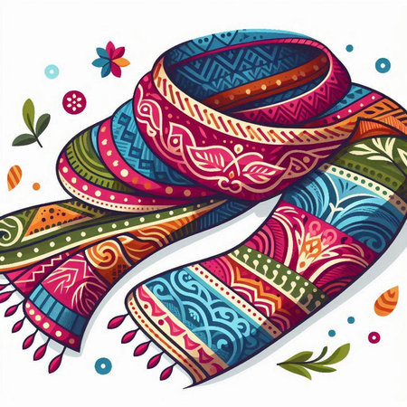 Hand drawn colorful scarf. Vector illustration. Can be used as a greeting card