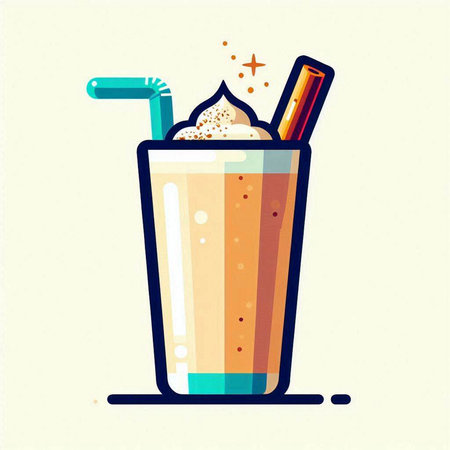 Vector illustration of a glass of iced coffee with straws.