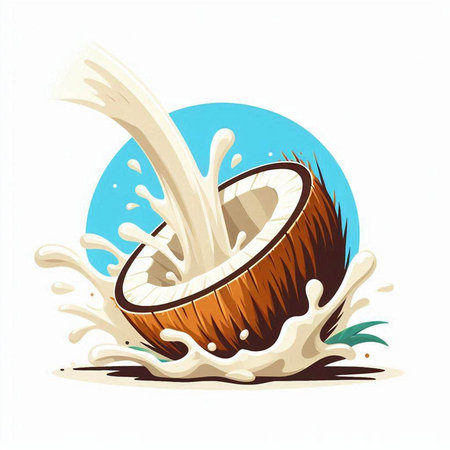 Coconut milk splashing on white background, vector illustration.のイラスト素材