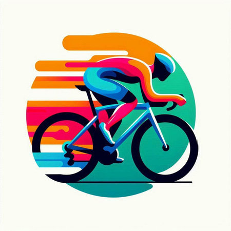 Cyclist riding on the road. Colorful abstract vector illustration.のイラスト素材