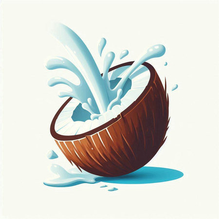 Coconut milk splashing out of a coconut shell. Vector illustration.のイラスト素材