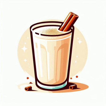 Illustration of a glass of eggnog cocktail with cinnamon.のイラスト素材