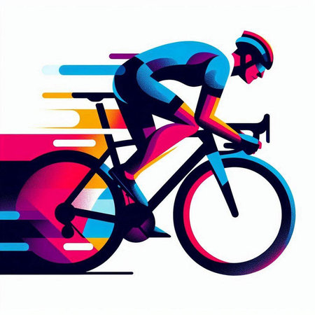 Cyclist in motion. Vector illustration. Colorful background.のイラスト素材