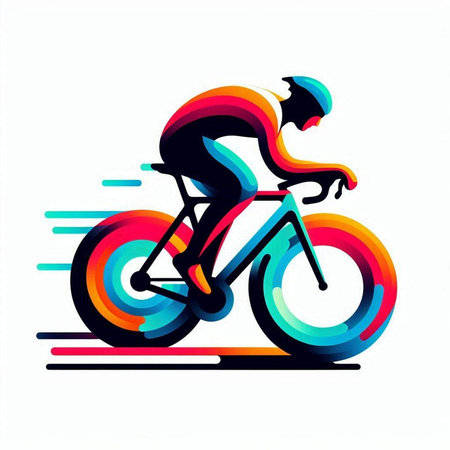 Cyclist silhouette on a white background. Colorful vector illustration.のイラスト素材