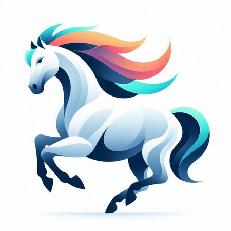 Horse with long mane and tail, abstract vector illustration.のイラスト素材