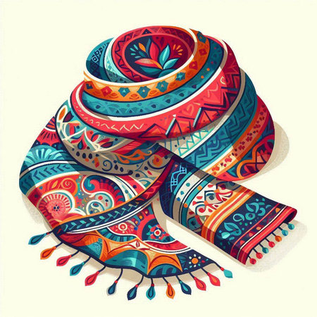 Vector illustration of a colorful knitted scarf in oriental style.