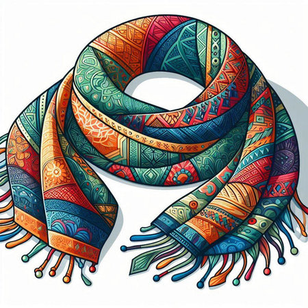 Hand drawn colorful scarf. Vector illustration. Hand drawn ornamental scarf.