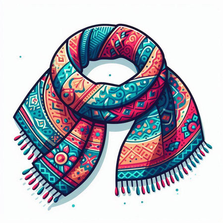 Vector hand drawn illustration of colorful scarf. Design element for greeting card, banner, poster, print for t-shirt.のイラスト素材