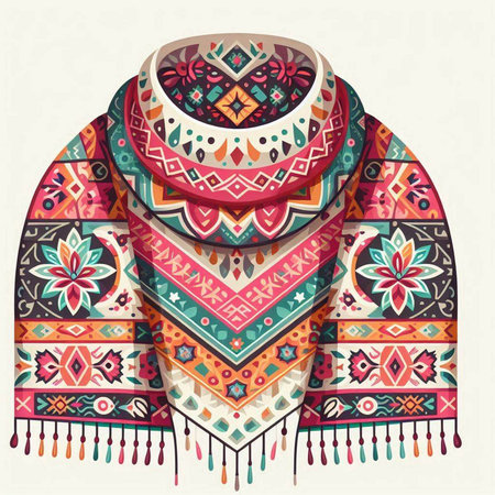 Vector colorful ethnic shawl. Hand drawn illustration for your design