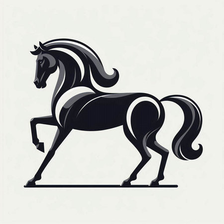 Black horse with long mane and mane. Vector illustration.のイラスト素材