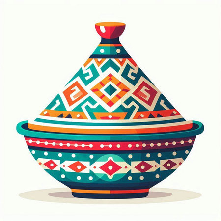 Pottery vase with ethnic ornament isolated on white background. Vector illustration.のイラスト素材