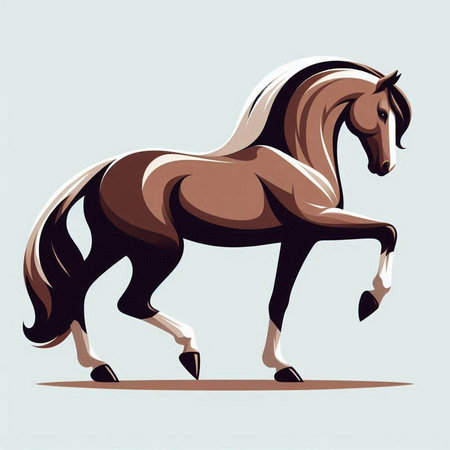 Brown horse running on a gray background. Vector illustration of a horse.のイラスト素材