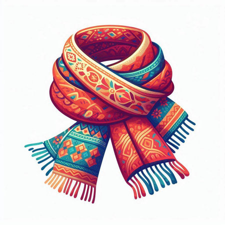 Colorful winter scarf isolated on white background. Vector illustration for your design