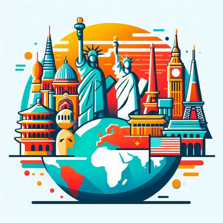 Travel around the world. Colorful vector illustration in flat style.のイラスト素材