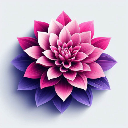 Beautiful pink dahlia flower on blue background. Vector illustration.