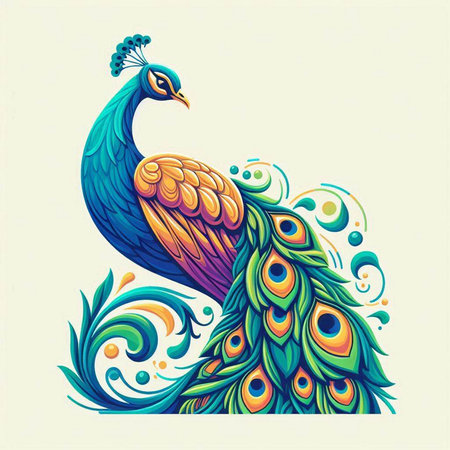 Peacock in the style of the sketch. Vector illustration.のイラスト素材