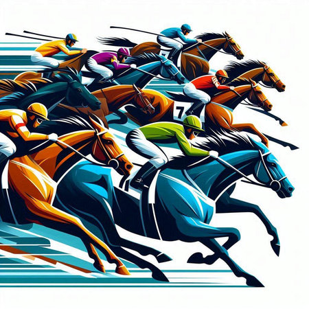 Jockeys racing on equestrian race, vector illustration.