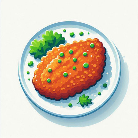 Illustration of a cutlet on a plate with parsley.のイラスト素材