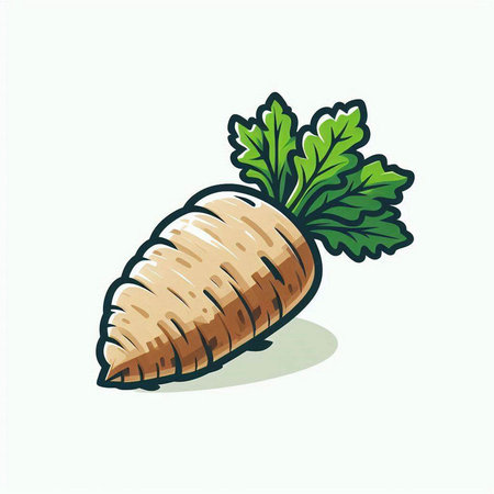 Illustration of a carrot with green leaves on a white background.のイラスト素材