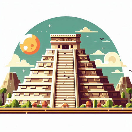 Chichen Itza, Yucatan, Mexico. Vector illustrationのイラスト素材
