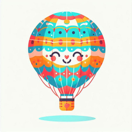 Cute cartoon colorful hot air balloon with funny face. Vector illustration.のイラスト素材