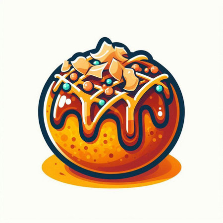 Sweet donut with caramel and candies. Vector illustration in cartoon style.のイラスト素材