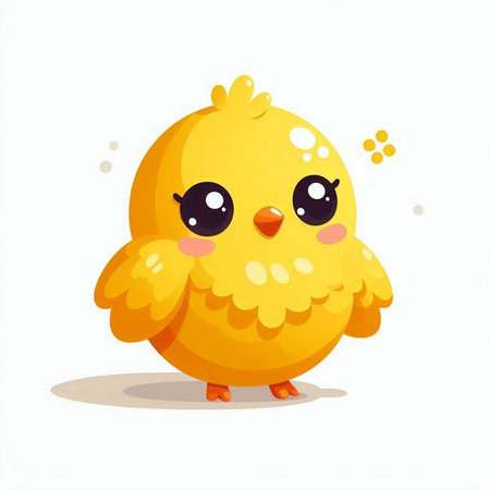 Cute little yellow chicken isolated on white background. Vector illustration.のイラスト素材
