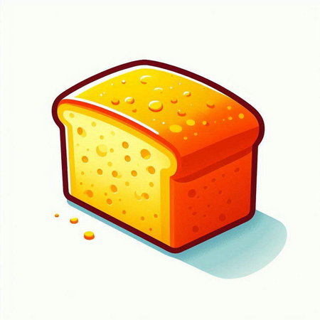 Illustration of a slice of bread with cheese on a white background