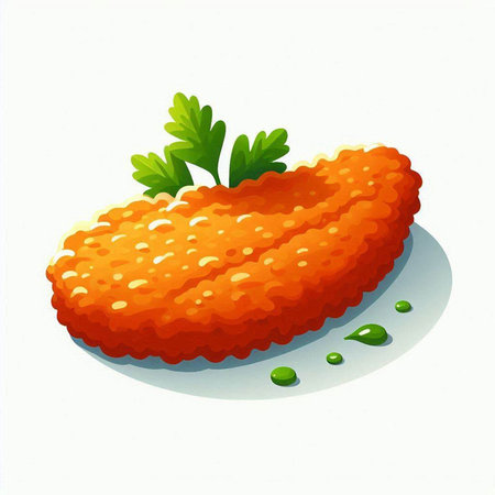 Illustration of a cutlet with parsley on a white backgroundのイラスト素材