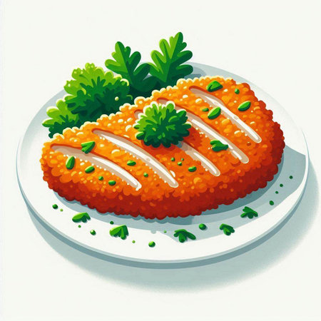 Illustration of fish fillet with sesame seeds and parsleyのイラスト素材