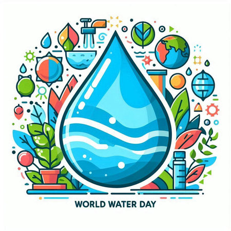 World Water Day banner. Vector illustration with water drop and plants.のイラスト素材
