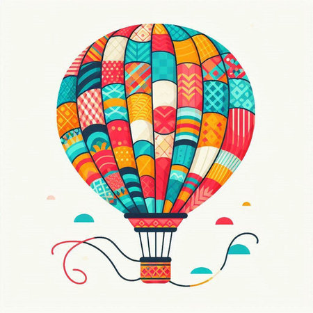 Colorful hot air balloon with colorful geometric pattern. Vector illustration.