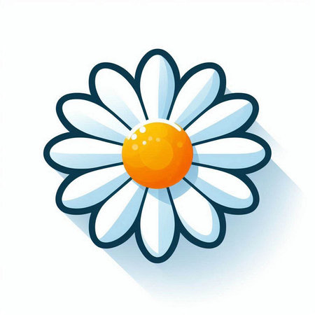 Daisy flower with long shadow on white background. Vector illustration.のイラスト素材
