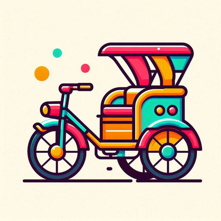 Colorful vector illustration of a retro tricycle. Flat style.のイラスト素材