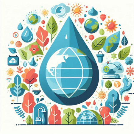 Save the planet concept with water drop and icons. Vector illustration.のイラスト素材