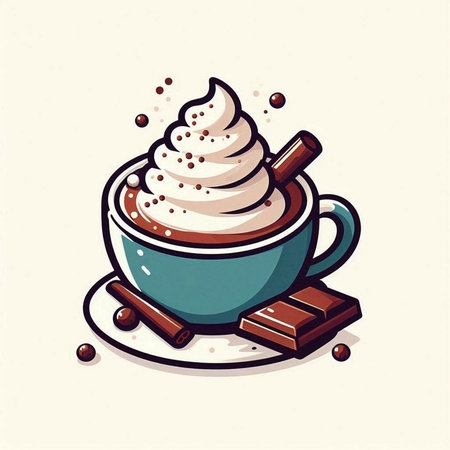 Coffee cup with whipped cream and chocolate. Vector illustration.のイラスト素材