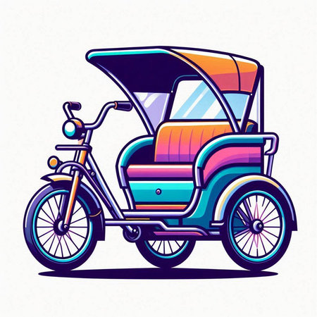 Retro tricycle on a white background. Vector cartoon illustration.