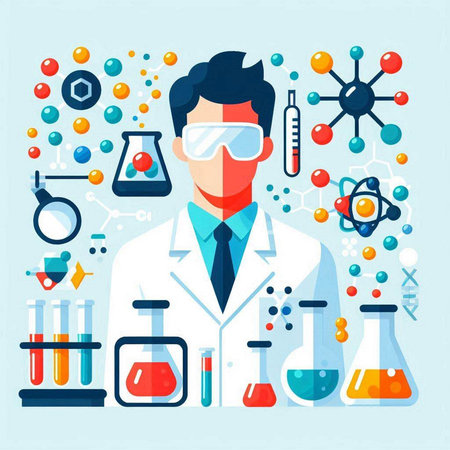 Scientist in laboratory. Vector illustration in flat style. Science and medicine.のイラスト素材