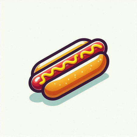 Hot dog with mustard and ketchup. Vector illustration of fast food.のイラスト素材