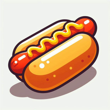 Hot dog vector illustration. Hot dog with mustard and ketchup.のイラスト素材